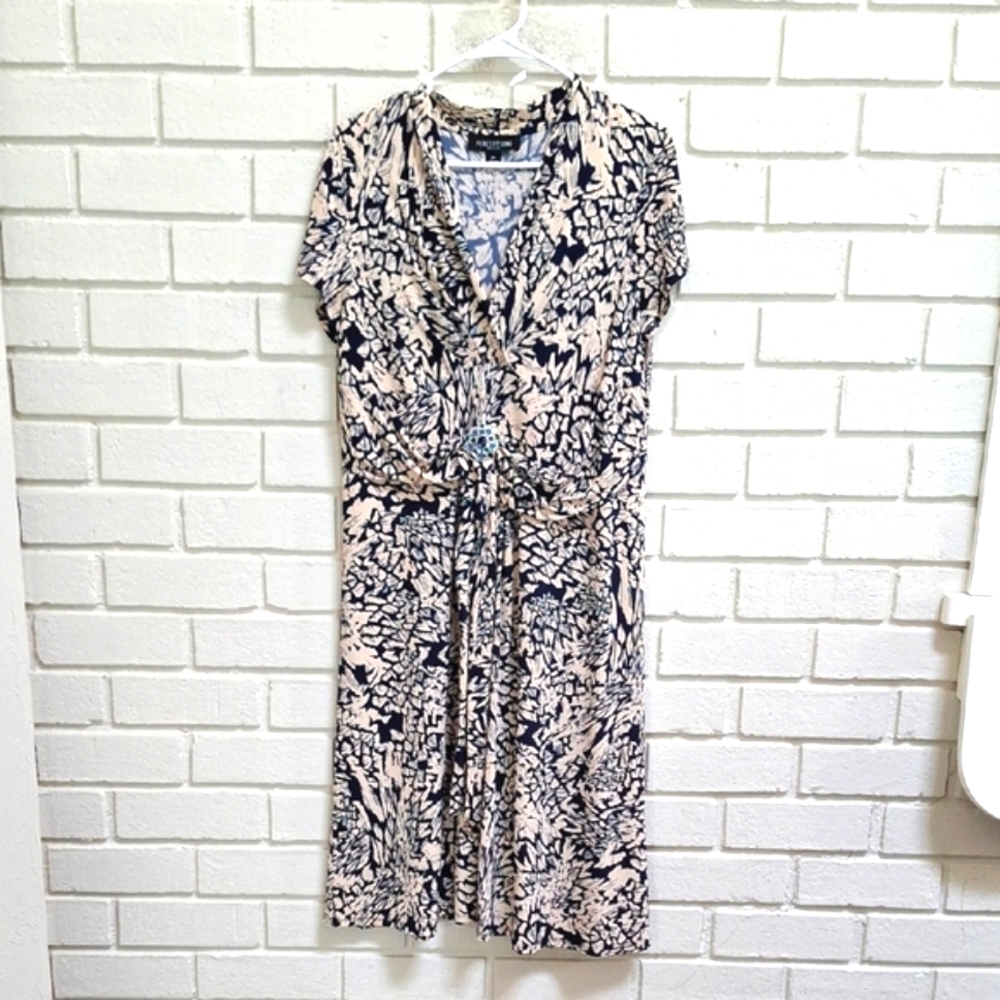 Perceptions Navy & Tan Gem Detail Waist  Formal Midi-Dress. Size 12 Petote NWOT